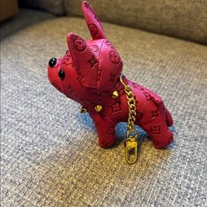 Pink Dog Keychain with Gold Accents And Gold Spiked Collar